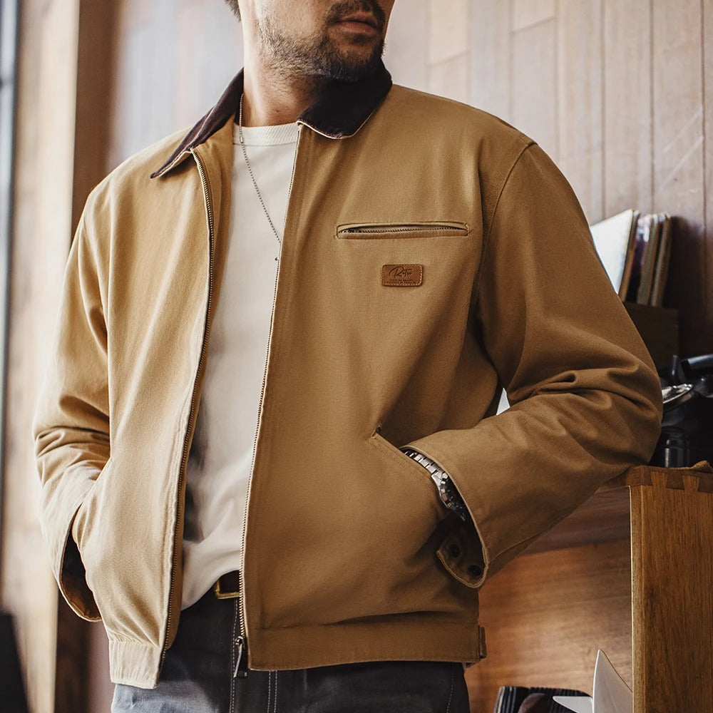 Canvas Work Jacket – Heavy-Duty Cotton with Plaid Lining