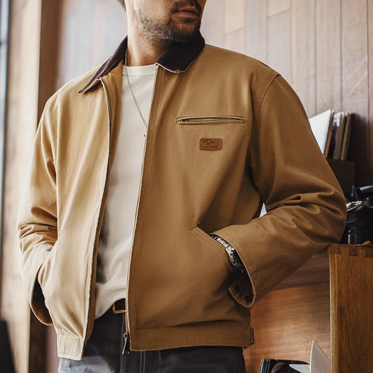 Canvas Work Jacket – Heavy-Duty Cotton with Plaid Lining