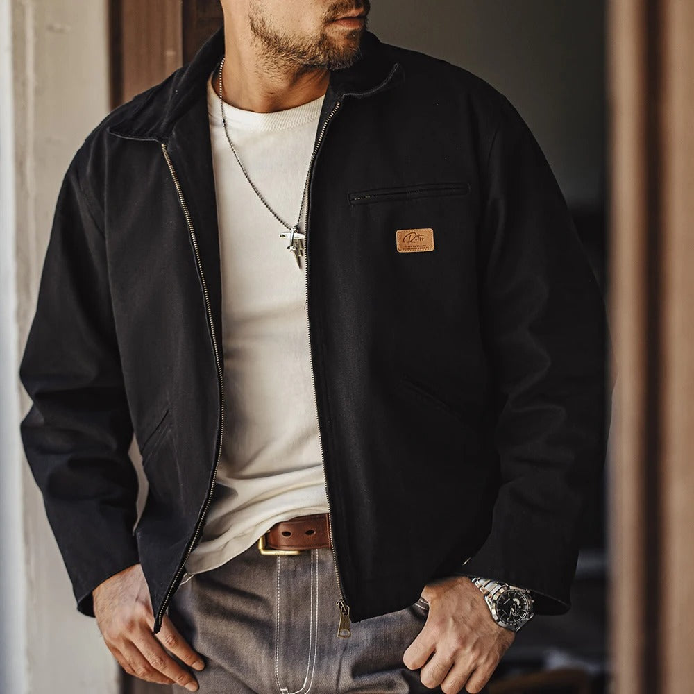 Canvas Work Jacket – Heavy-Duty Cotton with Plaid Lining
