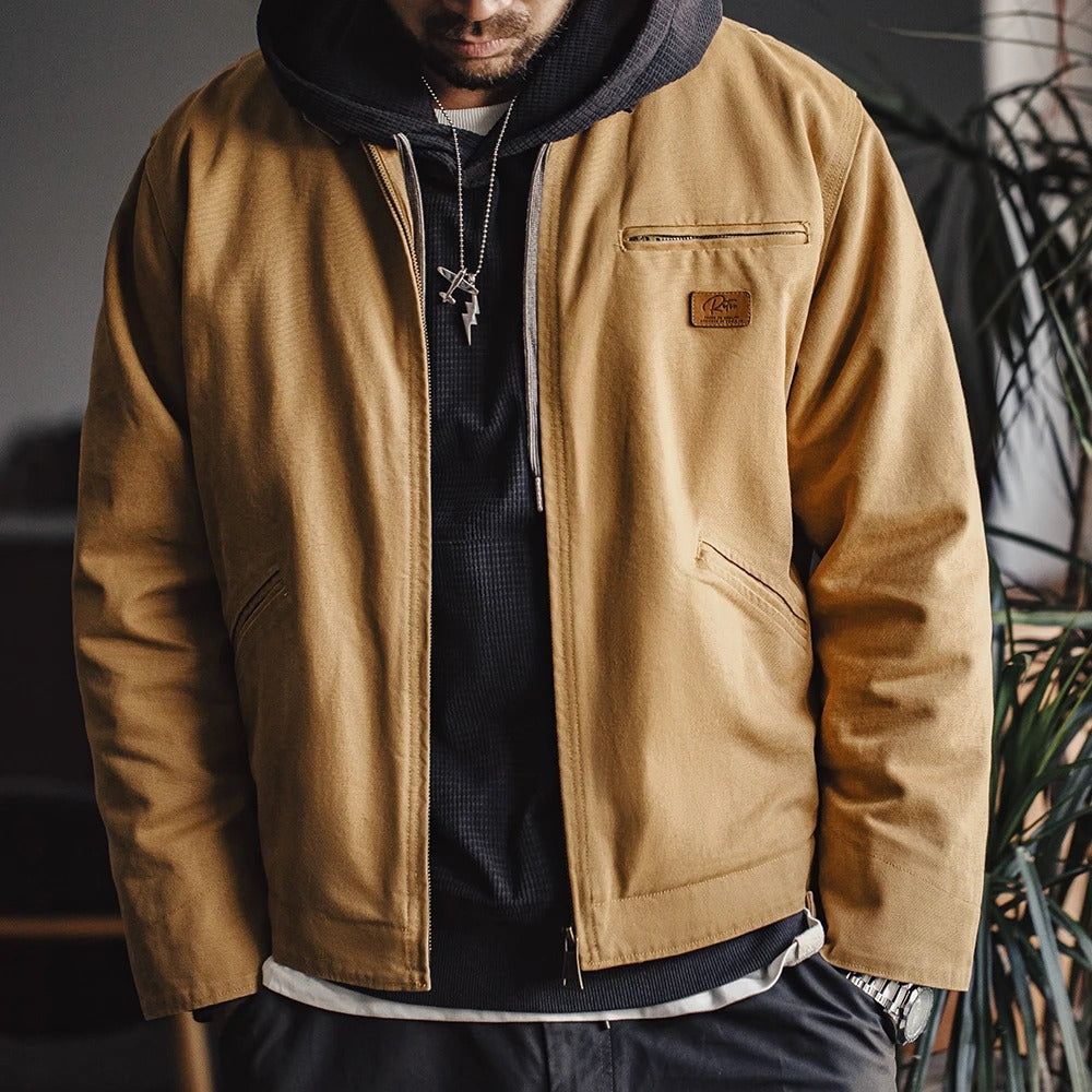 Canvas Work Jacket – Heavy-Duty Cotton with Plaid Lining