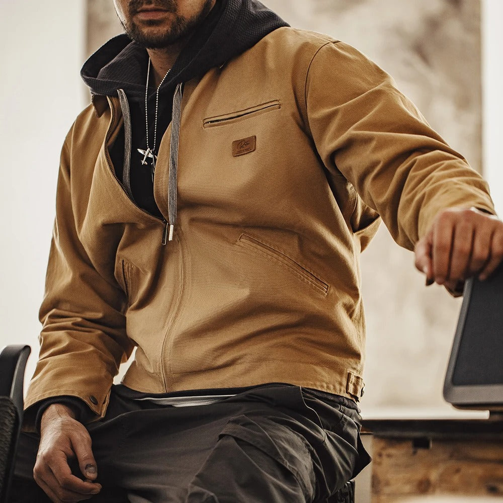 Canvas Work Jacket – Heavy-Duty Cotton with Plaid Lining
